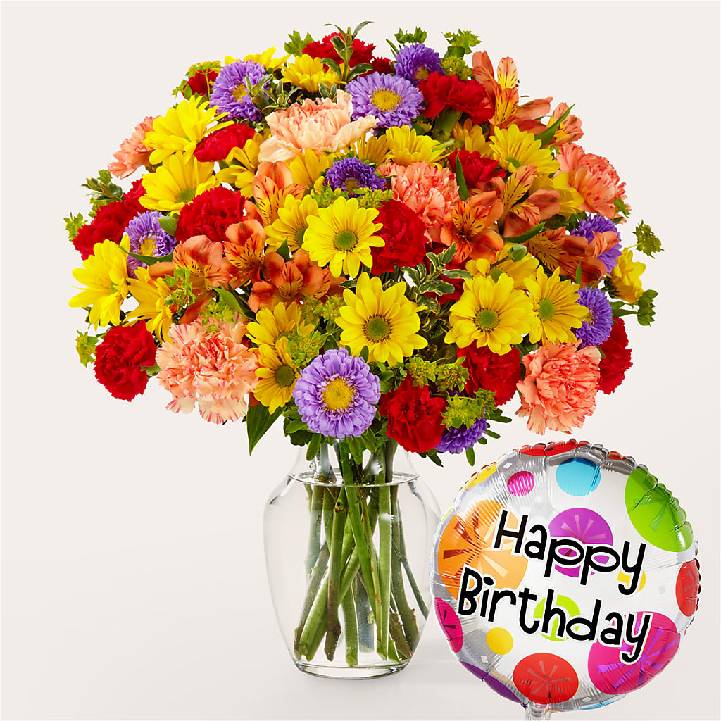 Kaleidoscope Bouquet with Birthday Balloon